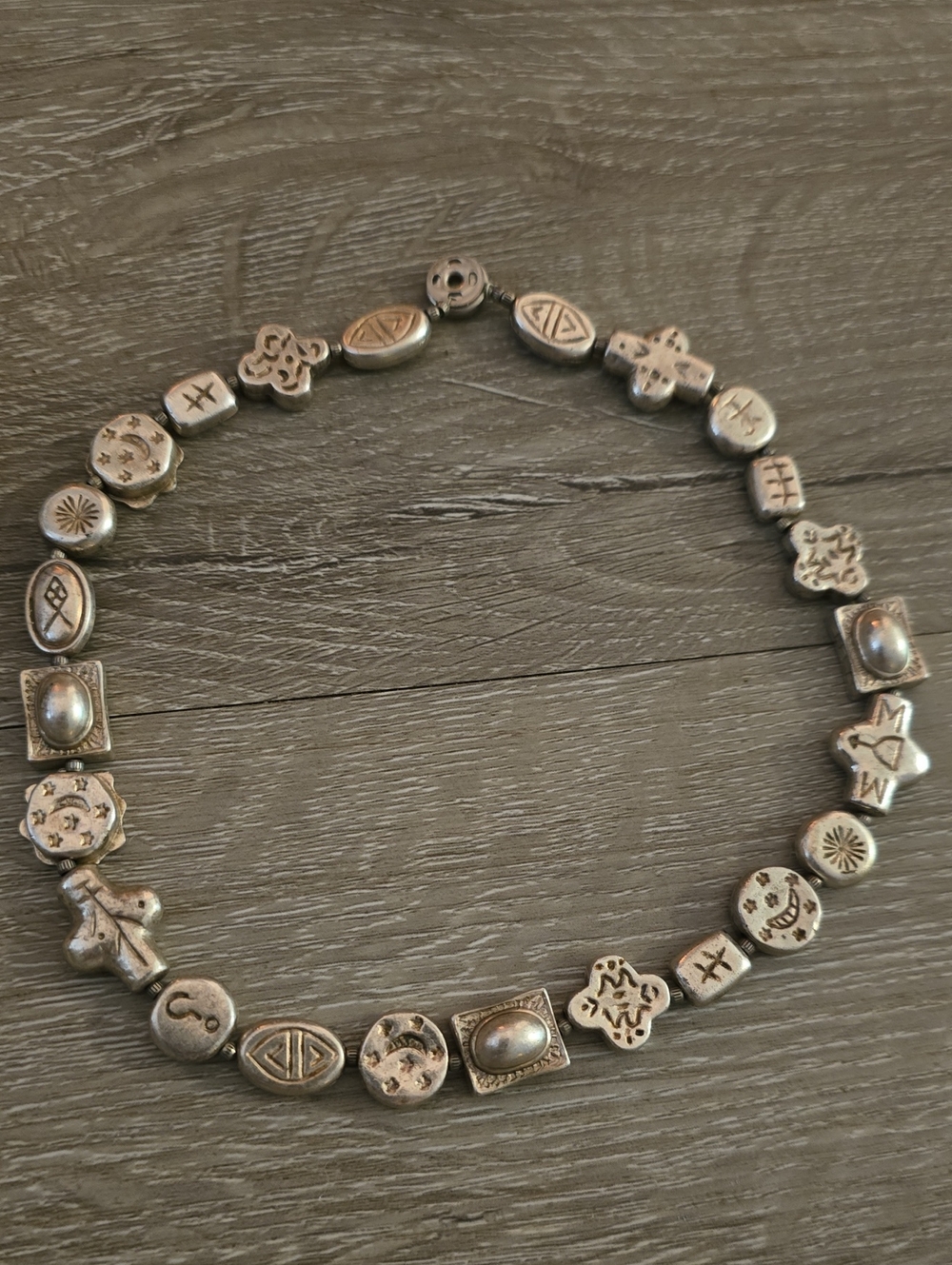 Rare Vintage Artisan-Made Silver Clay Reversible Charm Collar Necklace